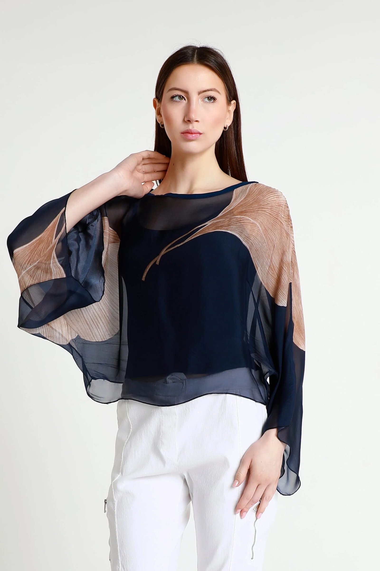 BQ200E409NavyLeafSofita34SleeveCroppedSilkKaftan-1